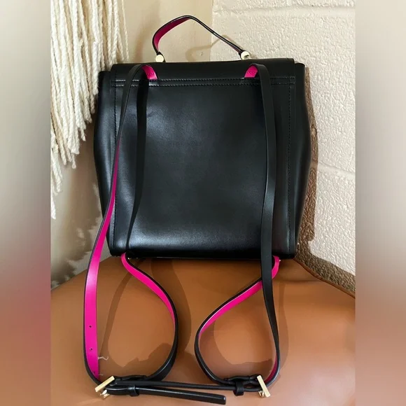 Kate Spade Black Leather Backpack pink interior & trim with  display picture 1